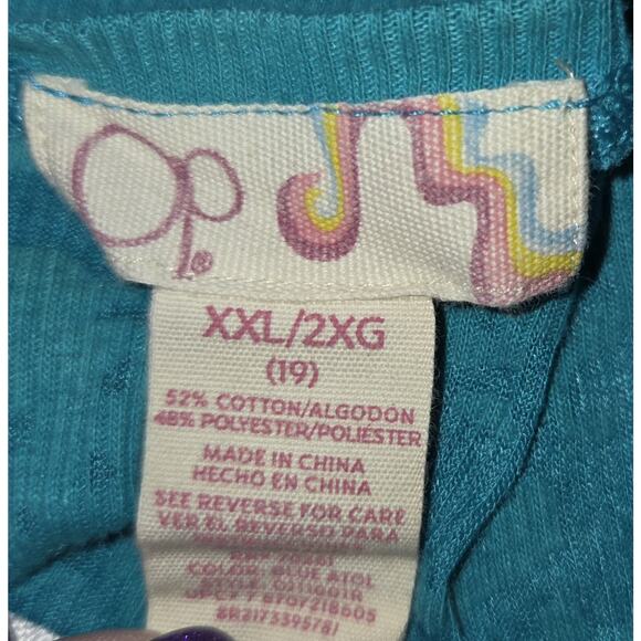 Vintage OP Ocean Pacific Burnout Top Womens XXL Turquoise Stretchy FLAWS 80s 90s - Picture 8 of 16